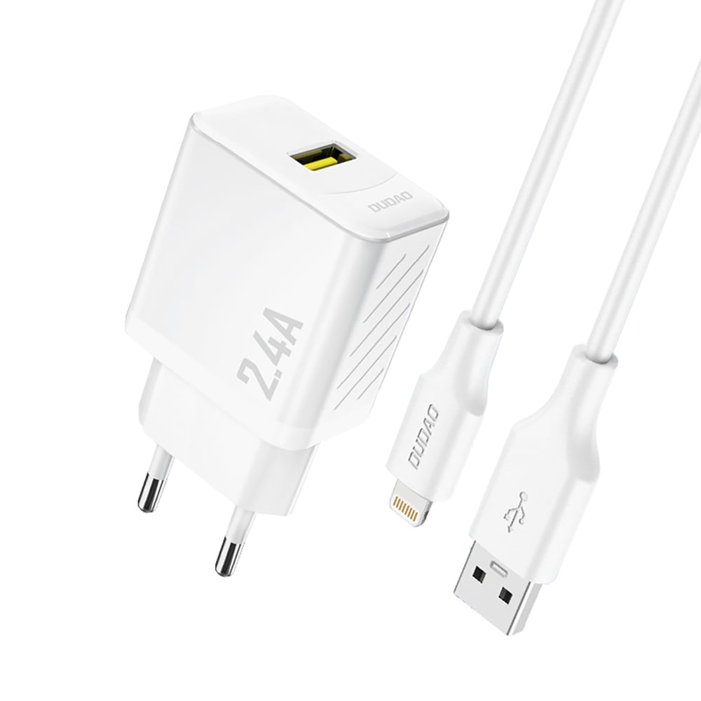 Dudao Φορτιστής GaN με Θύρα USB-A και Καλώδιο Lightning 12W Λευκός (A23LEU)