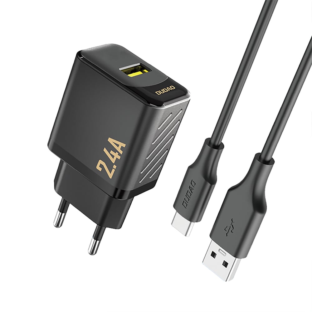 Dudao Φορτιστής GaN με Θύρα USB-A και Καλώδιο USB-C 12W Μαύρος (A23TEU)