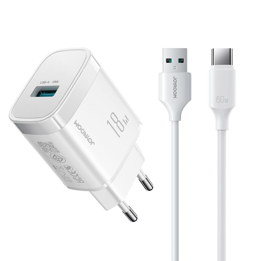 Joyroom Φορτιστής με Θύρα USB-A και Καλώδιο USB-C 18W Λευκός (JR-TF4)
