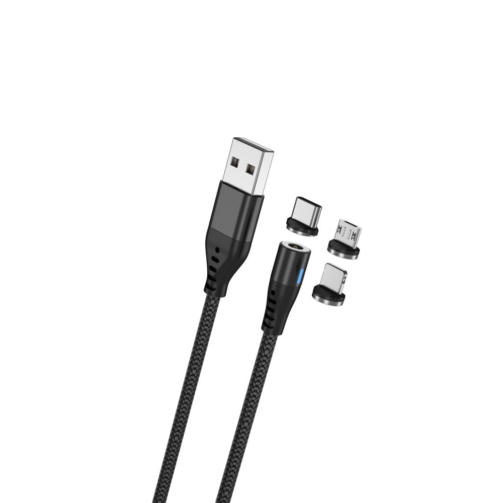 Maxlife MXUC-02 Braided / Magnetic USB to Lightning / Type-C / micro USB Cable 2A Μαύρο 1m