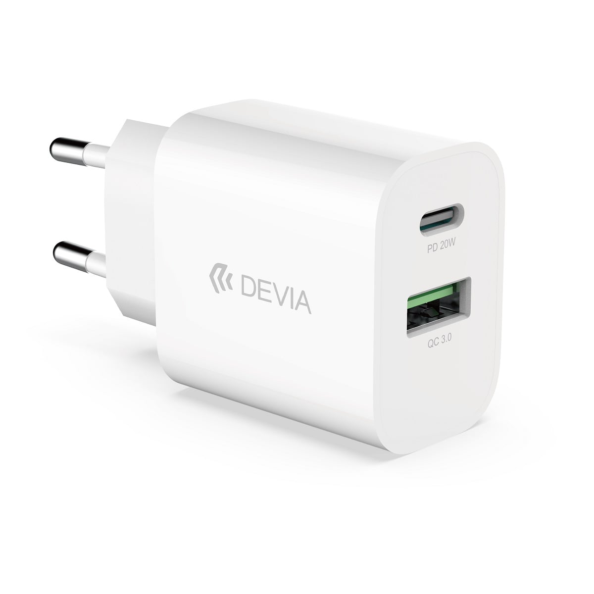 Devia Φορτιστής Χωρίς Καλώδιο με Θύρα USB-A και Θύρα USB-C 20W Power Delivery / Quick Charge 3.0 Λευκός (RLC-510 DVCH-346576)