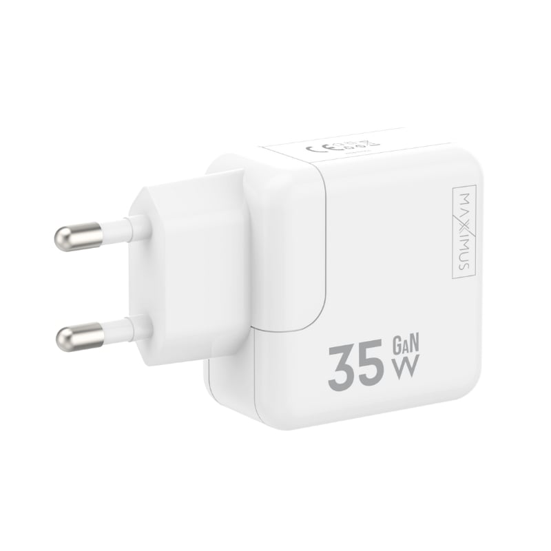 Maximus Φορτιστής GaN με 2 Θύρες USB-C και Καλώδιο USB-C - USB-C 35W Power Delivery Λευκός (BURST)