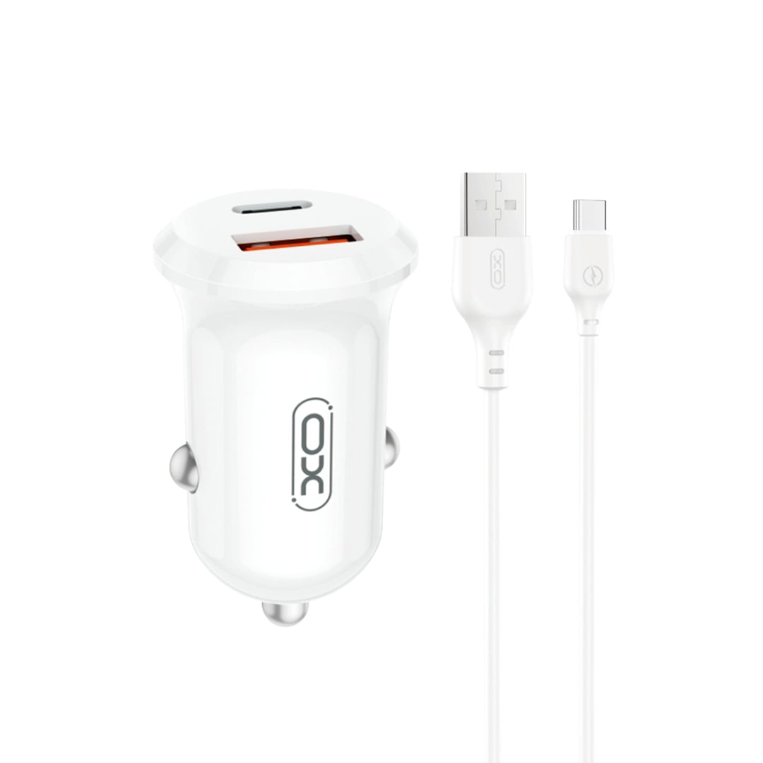 XO CC69 Mini Smart Φορτιστής Αυτοκινήτου 30W 5A με Θύρες: 1xUSB 1xType-C μαζί με Καλώδιο Type-C Λευκό Χρώμα
