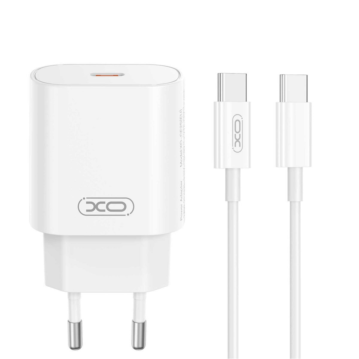 XO Φορτιστής και Καλώδιο USB-C - USB-C 25W Power Delivery Λευκός (CE25)