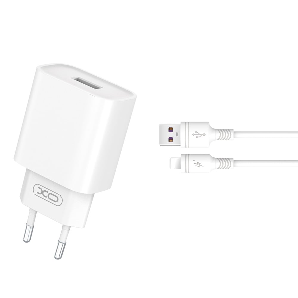 XO Φορτιστής με Θύρα USB-A και Καλώδιο Lightning 18W Quick Charge 3.0 Λευκός (CE02D)