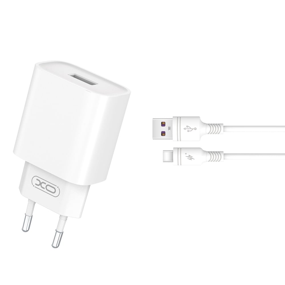 XO Φορτιστής με Θύρα USB-A και Καλώδιο USB-C 18W Quick Charge 3.0 Λευκός (CE02D)