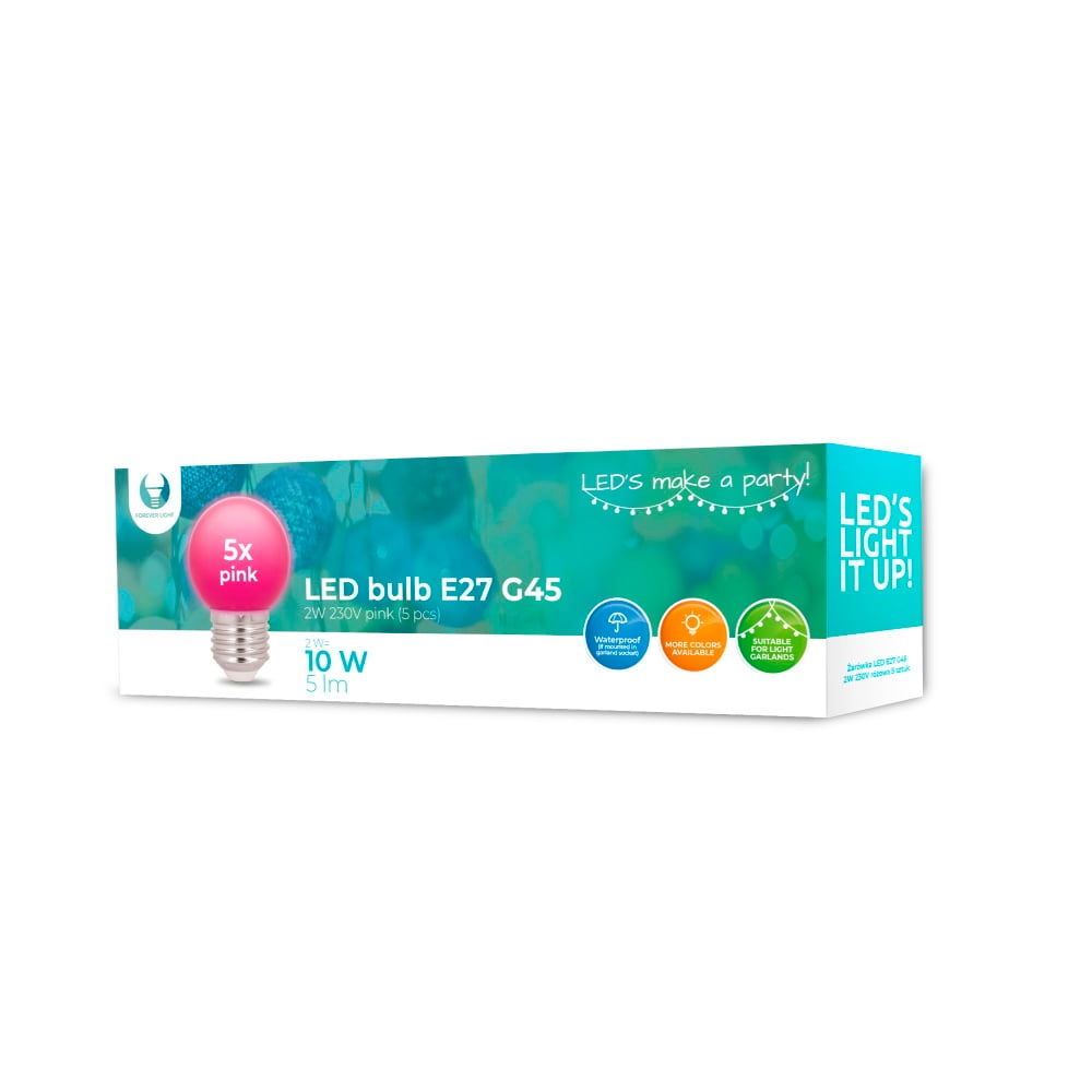 Forever Light Λάμπες LED 2W για Ντουί E27 και Σχήμα G45 Ροζ 5τμχ
