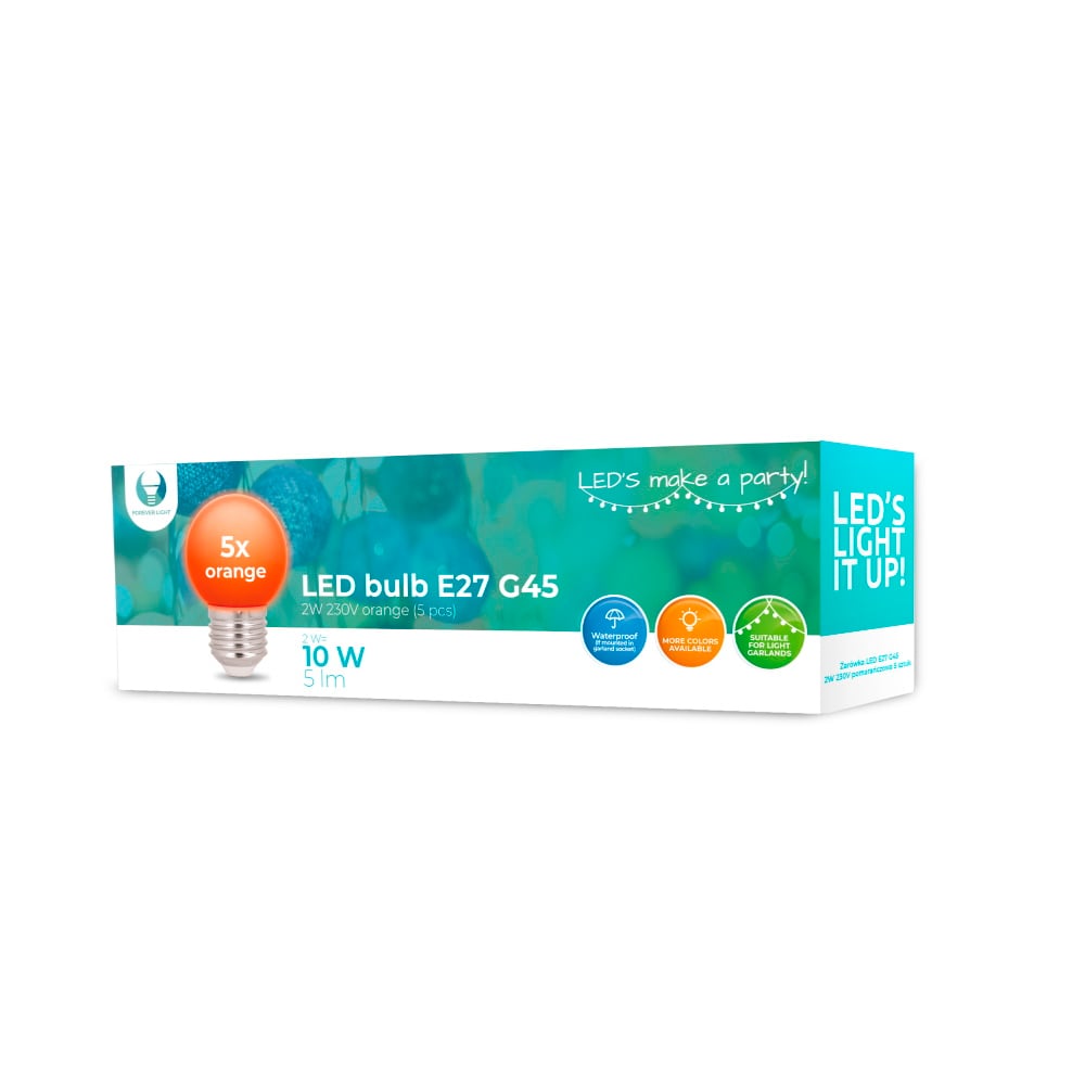 Forever Light Λάμπες LED 2W για Ντουί E27 και Σχήμα G45 Πορτοκαλί 5τμχ