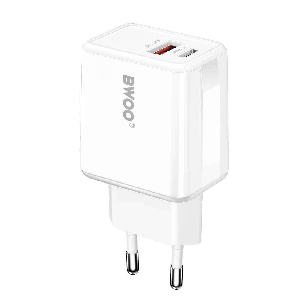 BWOO Φορτιστής Χωρίς Καλώδιο με Θύρα USB-A και Θύρα USB-C 20W Power Delivery Λευκός (BO-CDA182)