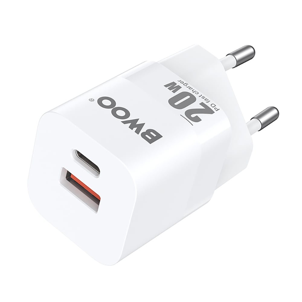 BWOO Φορτιστής Χωρίς Καλώδιο GaN με Θύρα USB-A και Θύρα USB-C 20W Power Delivery / Quick Charge 3.0 Λευκός (CDA156)