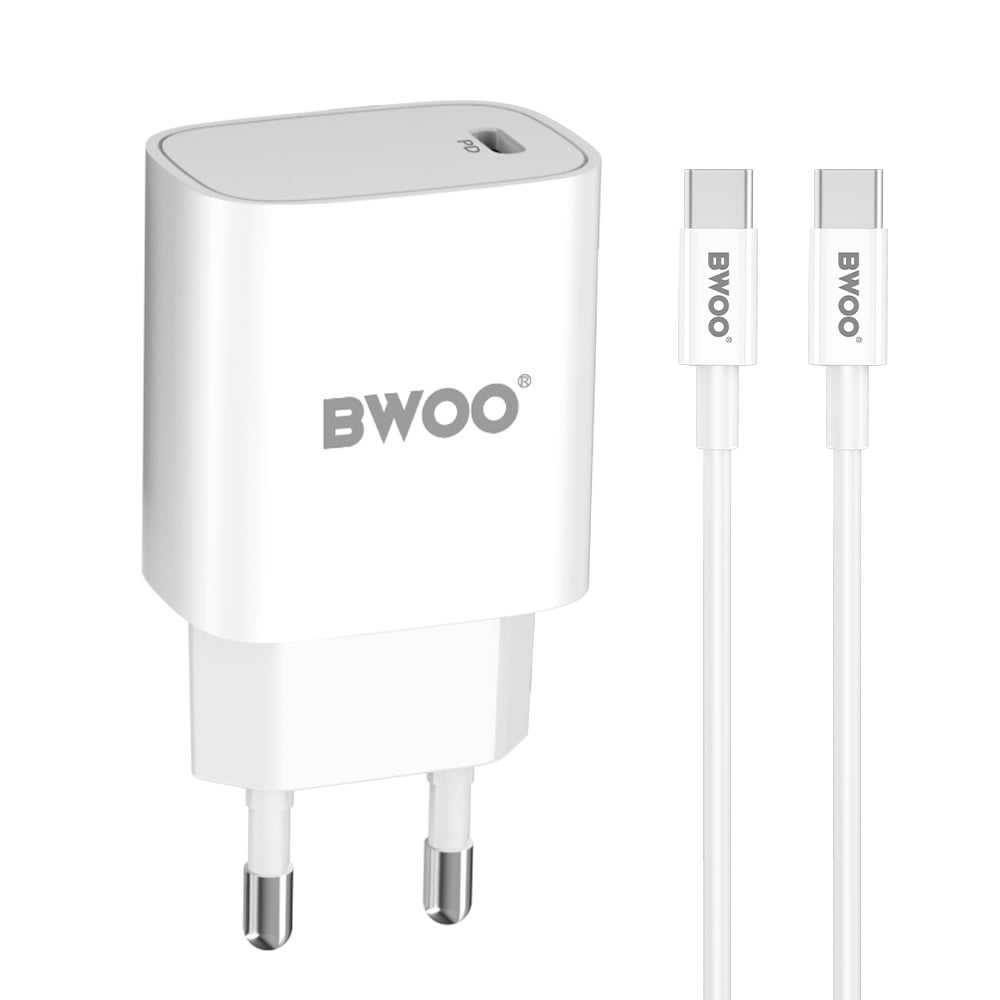 BWOO Φορτιστής με Θύρα USB-C και Καλώδιο USB-C - USB-C 20W Power Delivery Λευκός (CDA159)
