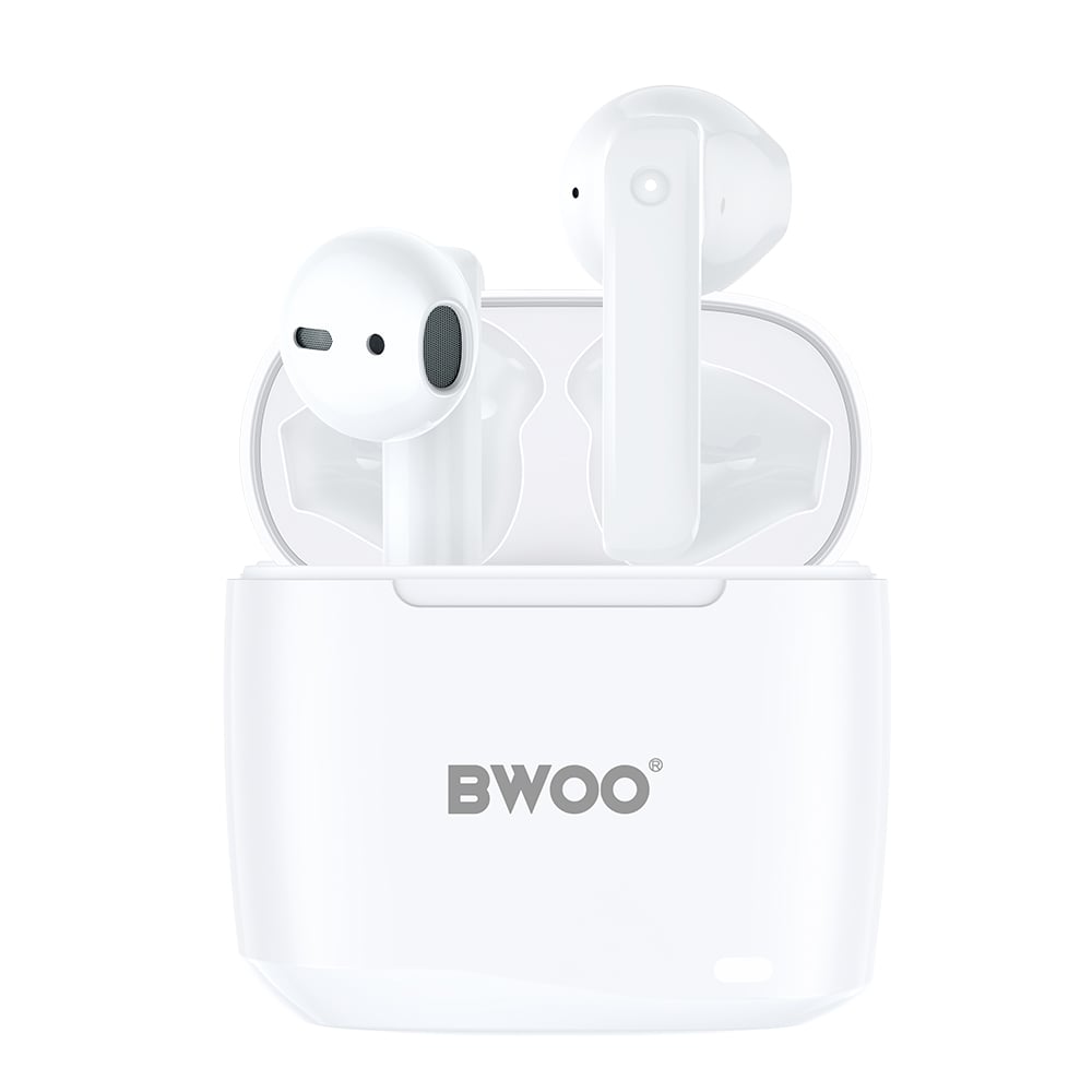 BWOO BW94 Earbud Bluetooth Handsfree Ακουστικά με Αντοχή στον Ιδρώτα και Θήκη Φόρτισης Λευκά