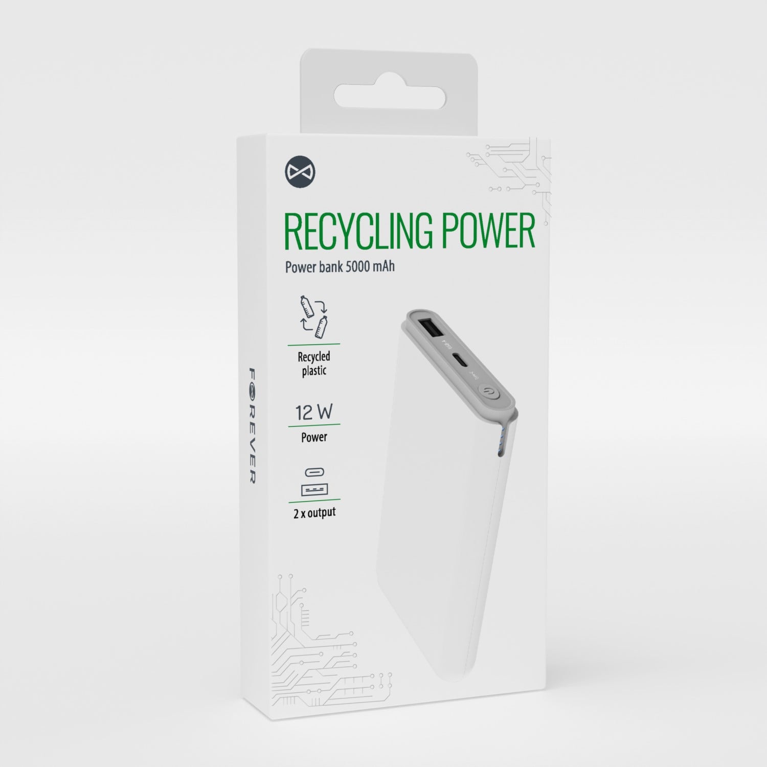 Forever Power Bank 5000mAh 18.5W με Θύρα USB-A και Θύρα USB-C Λευκό