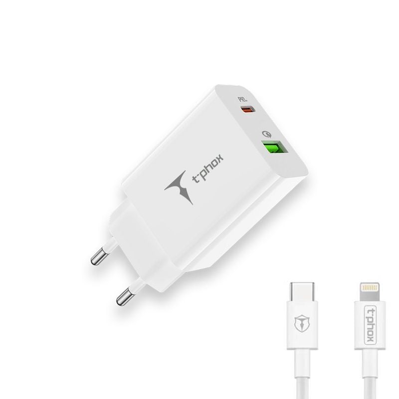 T-Phox Φορτιστής Χωρίς Καλώδιο με Θύρα USB-A και Θύρα USB-C 20W Power Delivery / Quick Charge 3.0 Λευκός