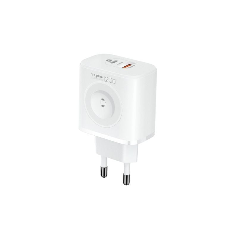 T-Phox Φορτιστής Χωρίς Καλώδιο GaN με Θύρα USB-A και Θύρα USB-C 20W Power Delivery / Quick Charge 3.0 Λευκός (T-PP20)