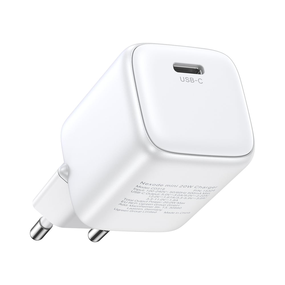 Ugreen Φορτιστής Χωρίς Καλώδιο GaN με Θύρα USB-C 20W Power Delivery Λευκός (Nexode Mini)