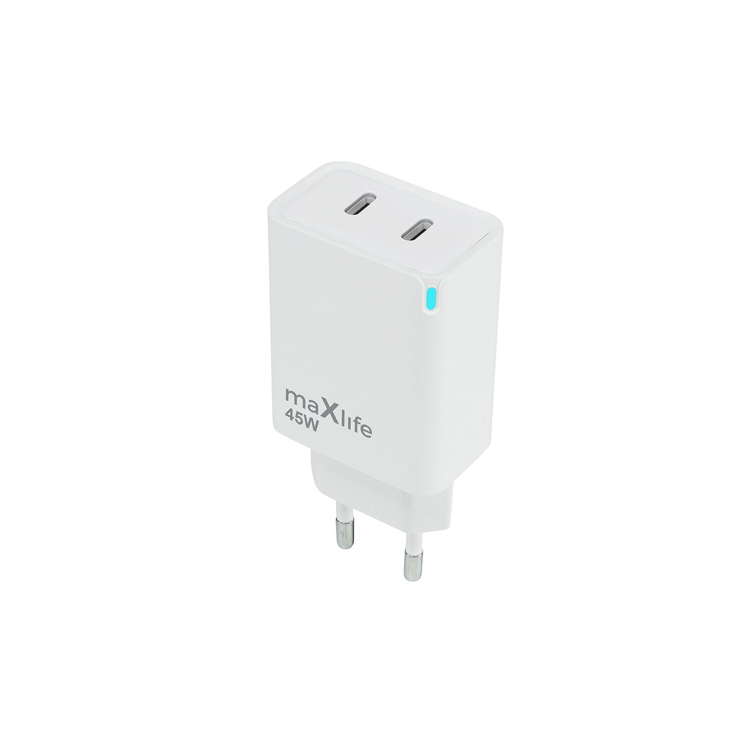 Maxlife Φορτιστής Χωρίς Καλώδιο GaN με 2 Θύρες USB-C 45W Power Delivery Λευκός (MXTC-09-45CC)