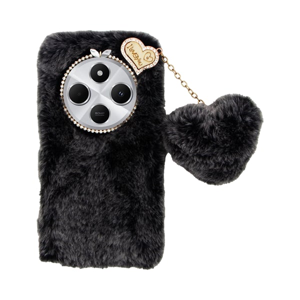 Vivid Fluffy Plush Caseβ Heart-shaped Chain Redmi 14c 4g Grey Black 5213015676053