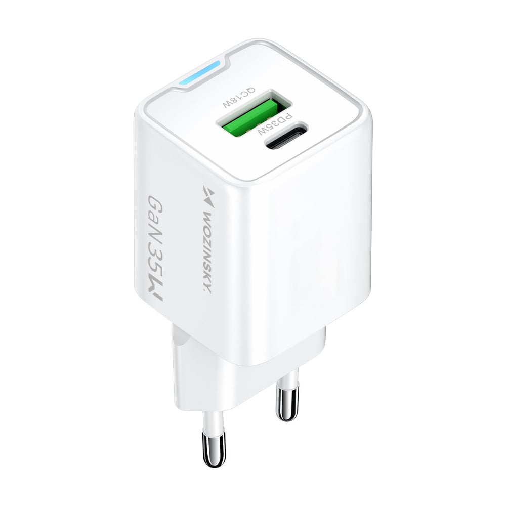Wozinsky Φορτιστής Χωρίς Καλώδιο GaN με Θύρα USB-A και Θύρα USB-C 35W Power Delivery Λευκός (WWC-35W)