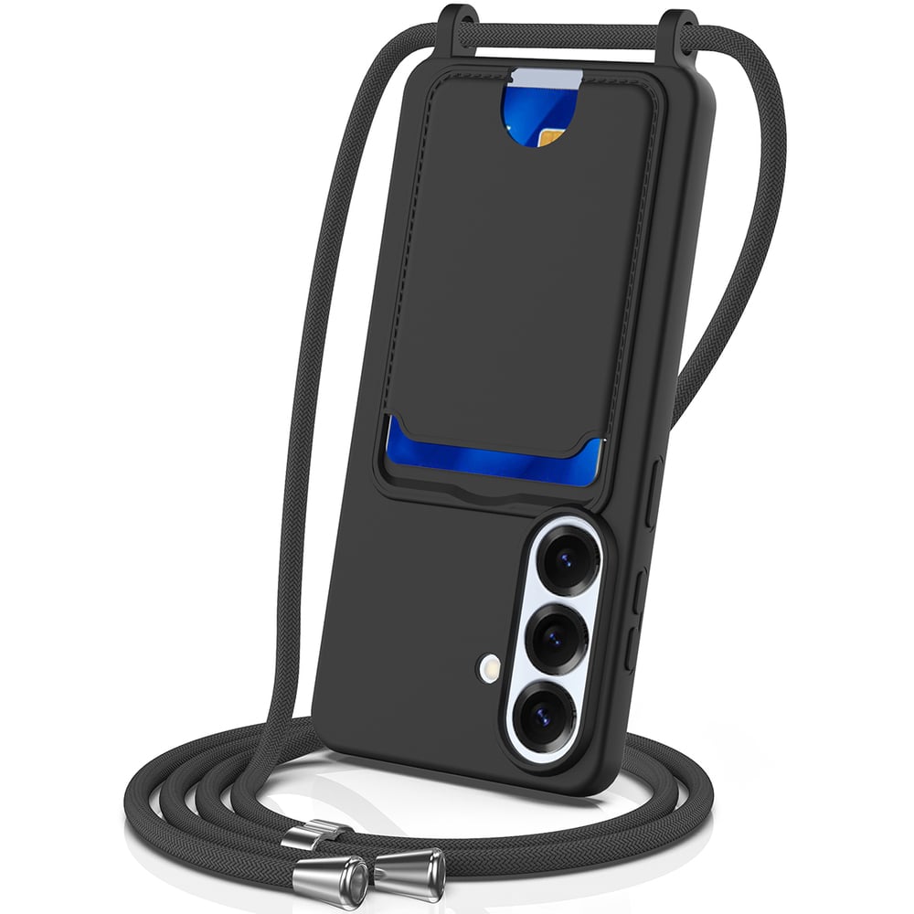 Hurtel Lanyard Back Cover Σιλικόνης με Λουράκι και Υποδοχή για Κάρτες Μαύρο (Galaxy S26)