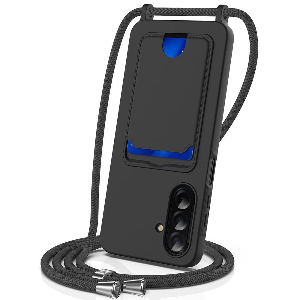 Hurtel Back Cover Σιλικόνης με Λουράκι και Υποδοχή για Κάρτες Μαύρο (Galaxy A57)