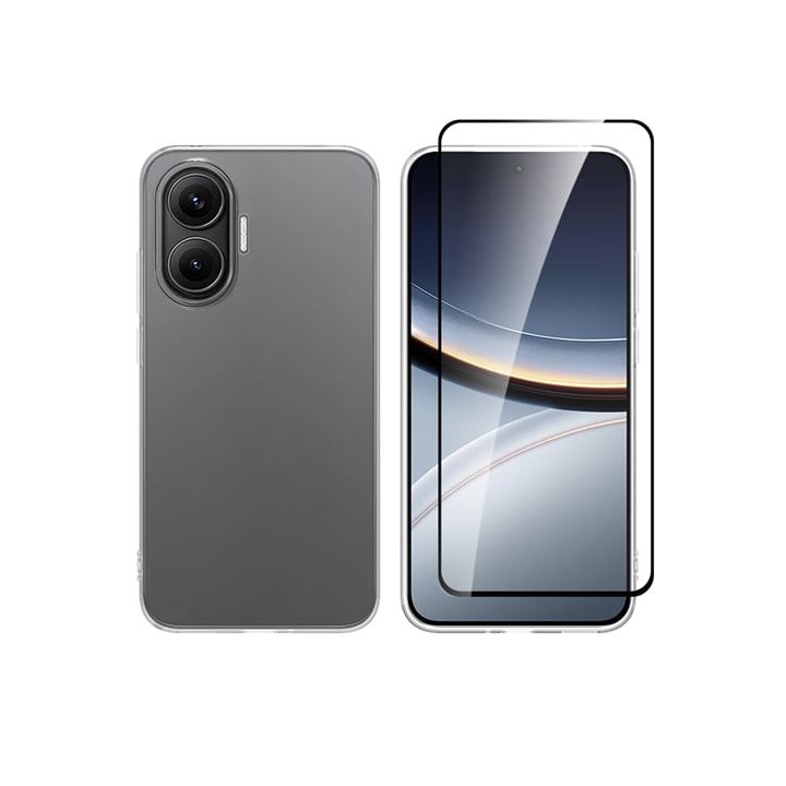 Vivid Set Gelly Back Cover Σιλικόνης / Tempered Glass Σετ με Τζαμάκι Μαύρο (Poco F7)