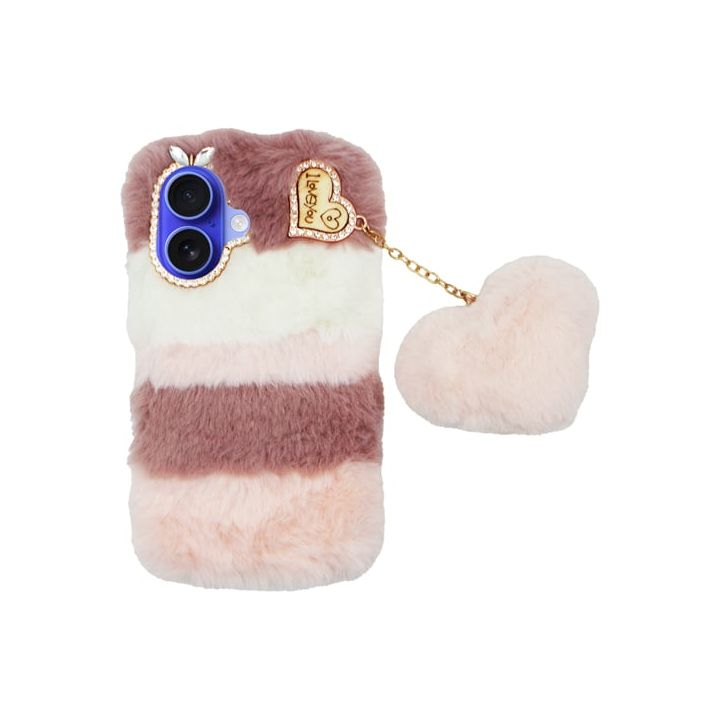 Vivid Fluffy Plush Caseβ Heart-shaped Chain Apple Iphone 16 Pink 5213015676220