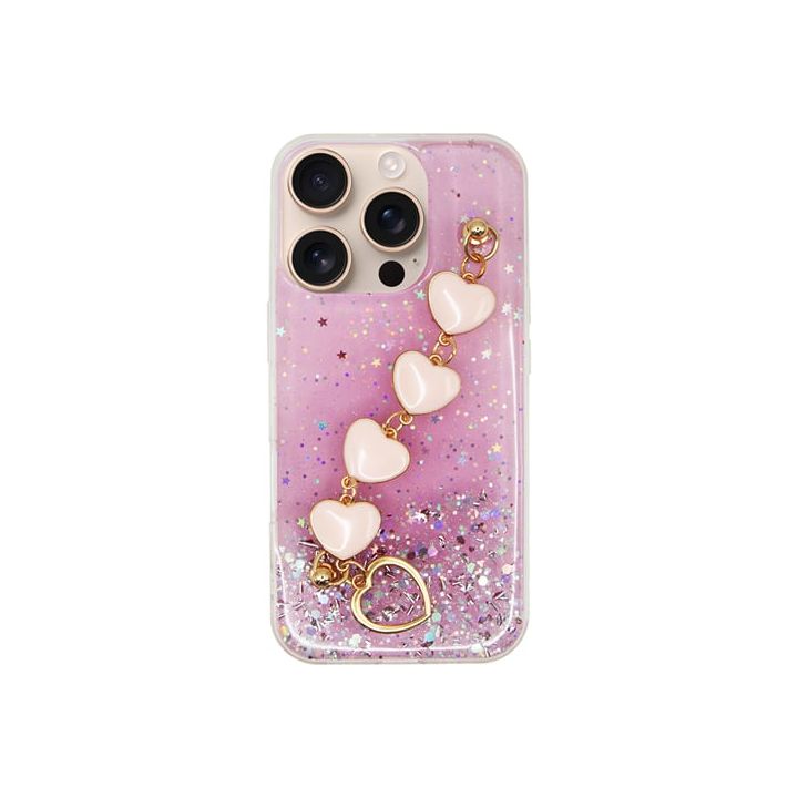 Vivid Glitter Case Heart Chain Hand Strap Apple Iphone 16 Pro Pink 5213015676503