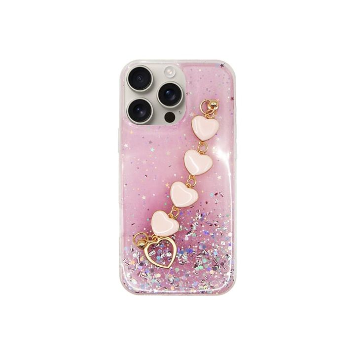 Vivid Glitter Case Heart Chain Hand Strap Apple Iphone 16 Pro Max Pink 5213015676510
