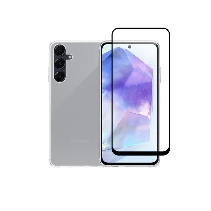 Vivid Set Gelly Back Cover Tempered Glass / Σιλικόνης Σετ με Τζαμάκι Μαύρο (Galaxy A35)