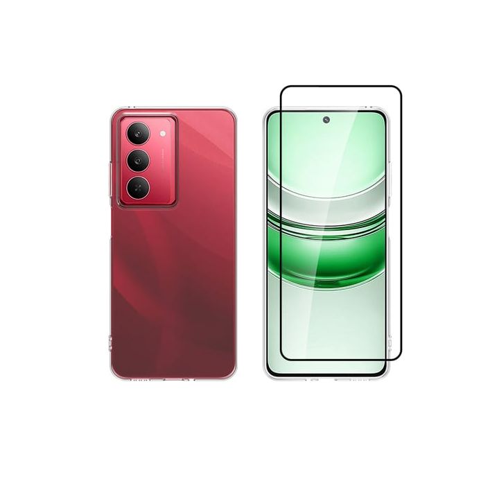 Vivid Set Gelly Back Cover Tempered Glass / Σιλικόνης Σετ με Τζαμάκι Μαύρο (Realme 14x 5G)
