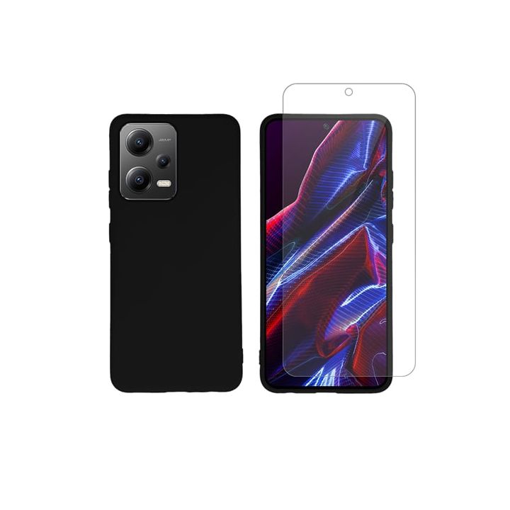 Vivid Set with Tempered Glass Back Cover Σιλικόνης Σετ με Τζαμάκι Μαύρο (Poco X5)