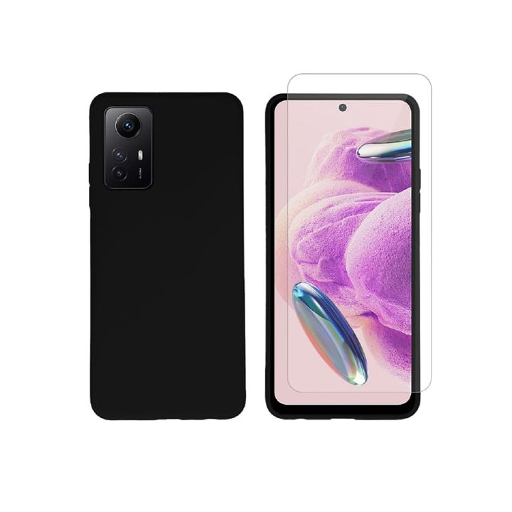 Vivid Set Back Cover Σιλικόνης / Tempered Glass Σετ με Τζαμάκι Μαύρο (Redmi Note 12S)