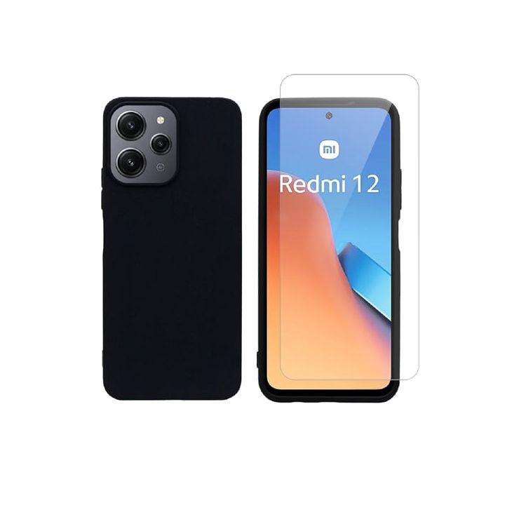 Vivid Set Back Cover Σιλικόνης / Tempered Glass Σετ με Τζαμάκι Μαύρο (Redmi 12 4G / Redmi 12 5G)