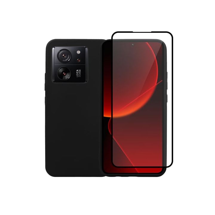 Vivid Set Back Cover Σιλικόνης Σετ με Τζαμάκι Μαύρο (Xiaomi 13T / 13T Pro)