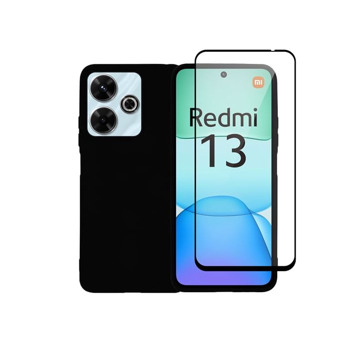 Vivid Back Cover Tempered Glass / Σιλικόνης Σετ με Τζαμάκι Μαύρο (Redmi 13 4G (OEM))