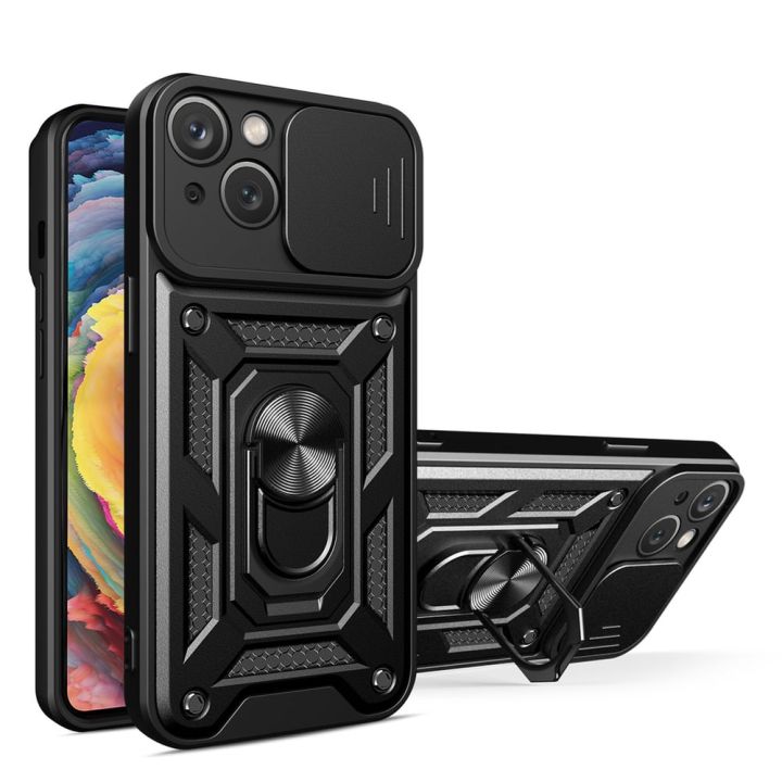 Hurtel Hybrid Armor Camshield Back Cover Πλαστικό / Σιλικόνης Μαύρο (iPhone 14 Plus)
