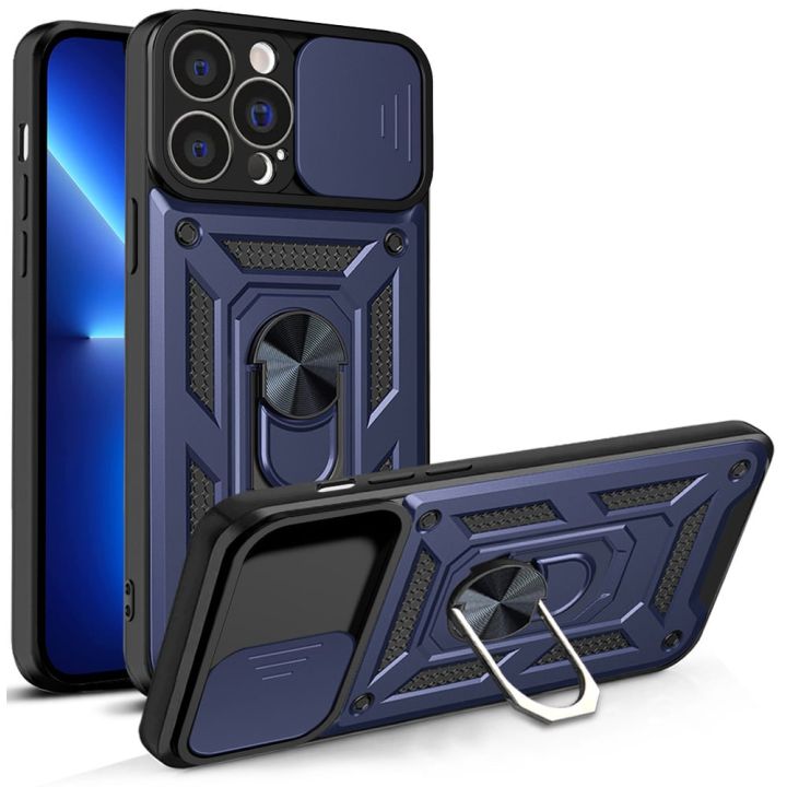 Hurtel Hybrid Armor Camshield Back Cover Πλαστικό / Σιλικόνης Navy Μπλε (iPhone 13 Pro Max)
