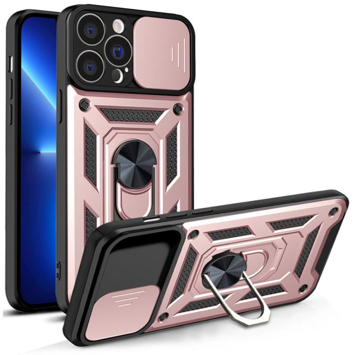 Hurtel Hybrid Armor Camshield Back Cover Πλαστικό / Σιλικόνης Ροζ (iPhone 13 Pro Max)