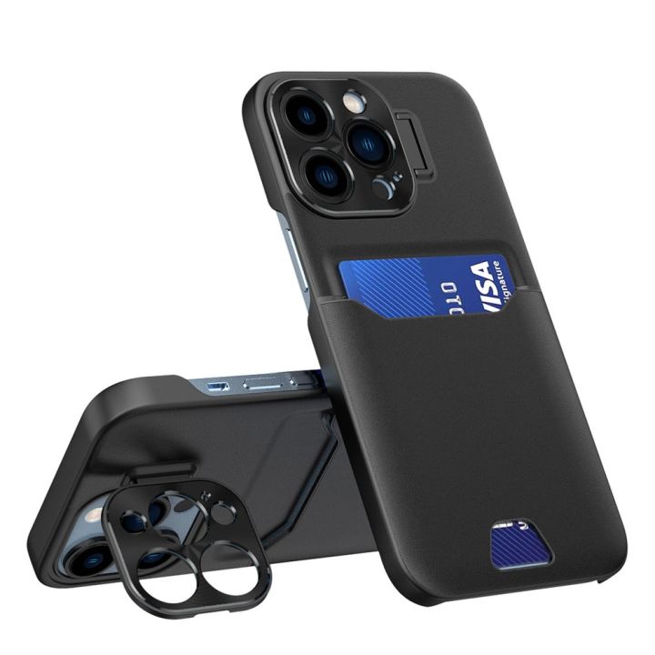 Hurtel Stand Case Back Cover Δερματίνης με Υποδοχή για Κάρτες Μαύρο (iPhone 14 Pro Max)