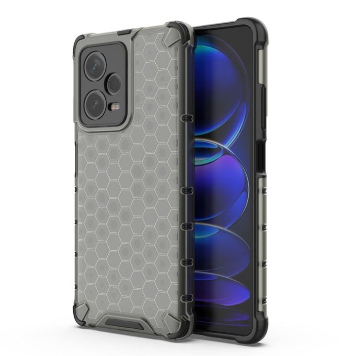 Honeycomb Back Cover Σιλικόνης / Πλαστικό Σετ με Τζαμάκι Μαύρο (Redmi Note 12 Pro+)