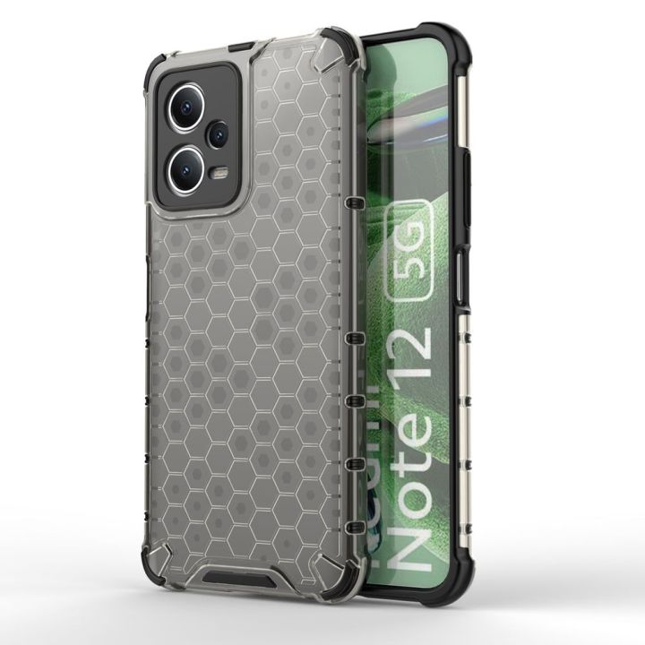 Honeycomb Back Cover Σιλικόνης / Πλαστικό Σετ με Τζαμάκι Μαύρο (Redmi Note 12 5G / Poco X5 5G)