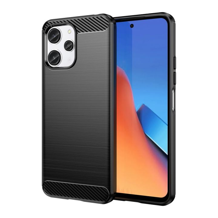 Hurtel Flexible Carbon Pattern Back Cover Σιλικόνης Σετ με Τζαμάκι Μαύρο (Redmi 12 4G / Redmi 12 5G)