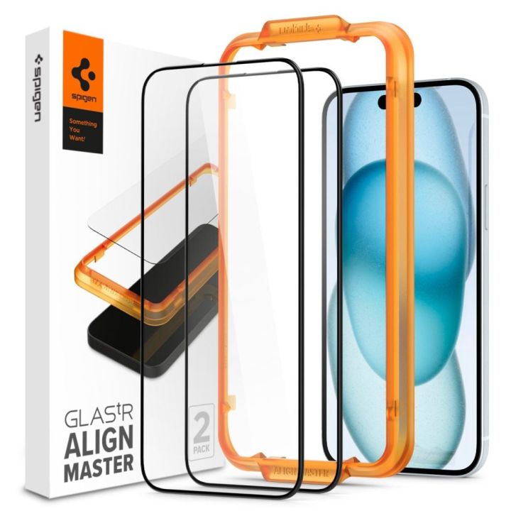 Spigen Glass tR AlignMaster 0.3mm Full Face Tempered Glass 2τμχ Μαύρο (iPhone 15)