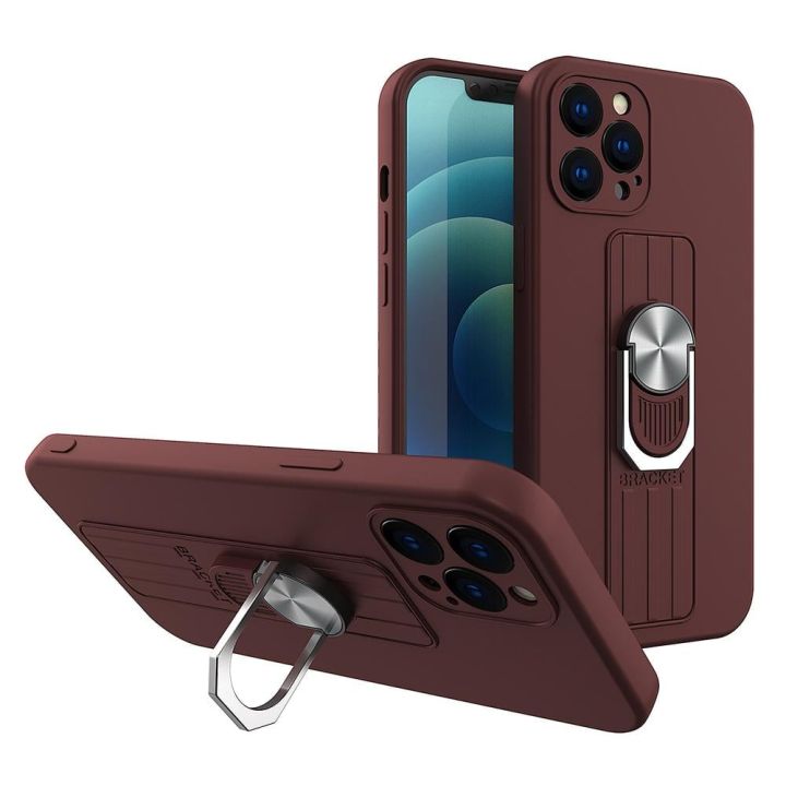 Finger Grip Back Cover Σιλικόνης Καφέ (Galaxy A42)