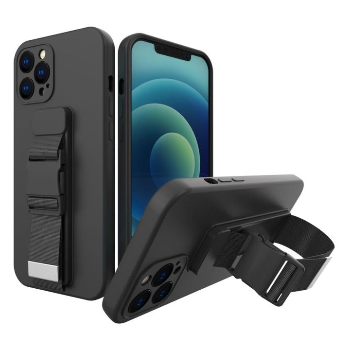 Hurtel Rope Back Cover Σιλικόνης 1mm με Λουράκι Μαύρο (Galaxy S20)