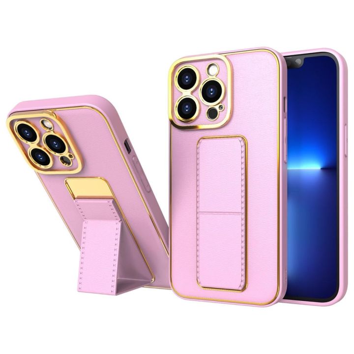 Hurtel Kickstand Back Cover Δερματίνης Ροζ (iPhone 13 Pro)