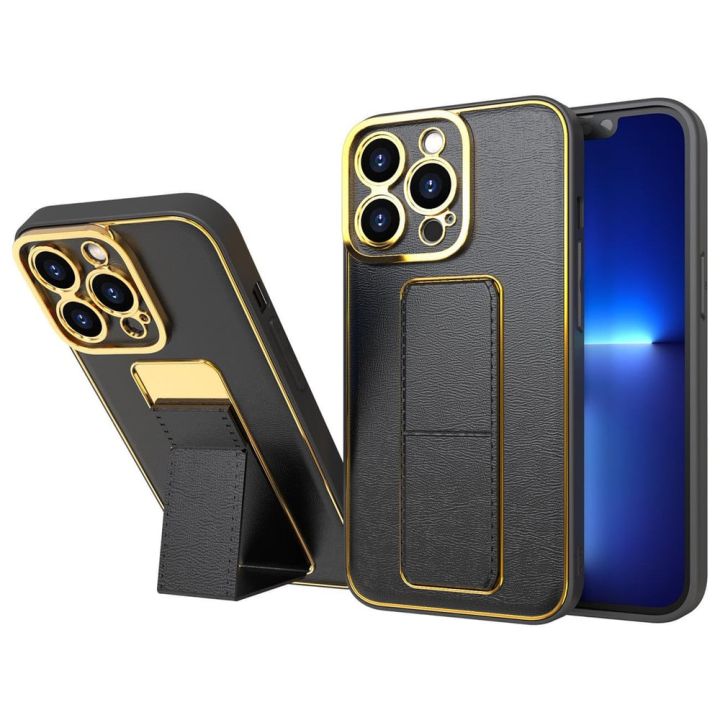 Hurtel Kickstand Back Cover Δερματίνης Μαύρο (iPhone 13 Pro Max)