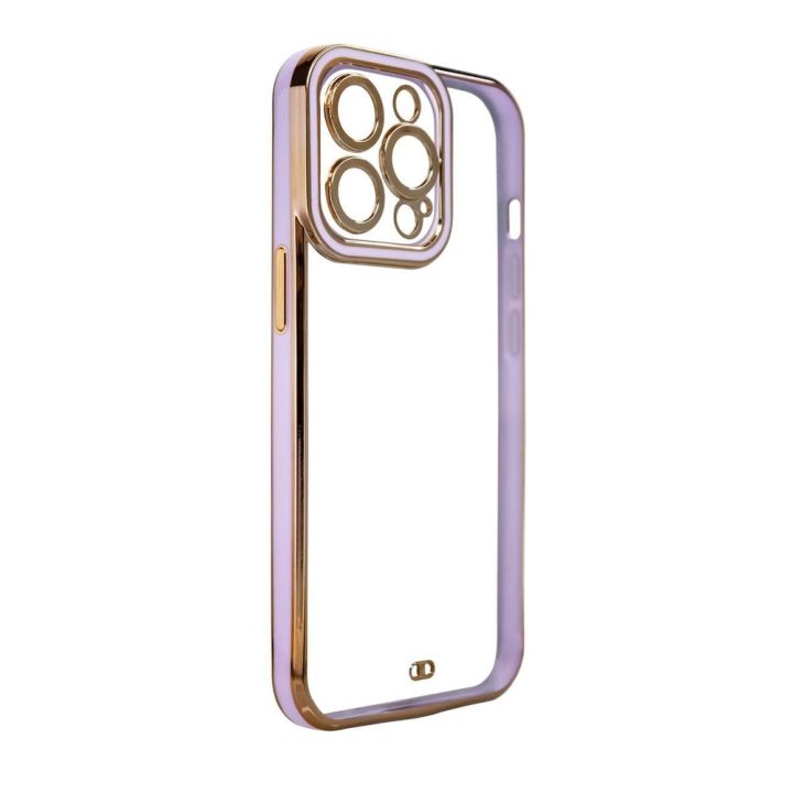 Hurtel Fashion Gold Frame Back Cover Σιλικόνης Μωβ (iPhone 12 / 12 Pro)