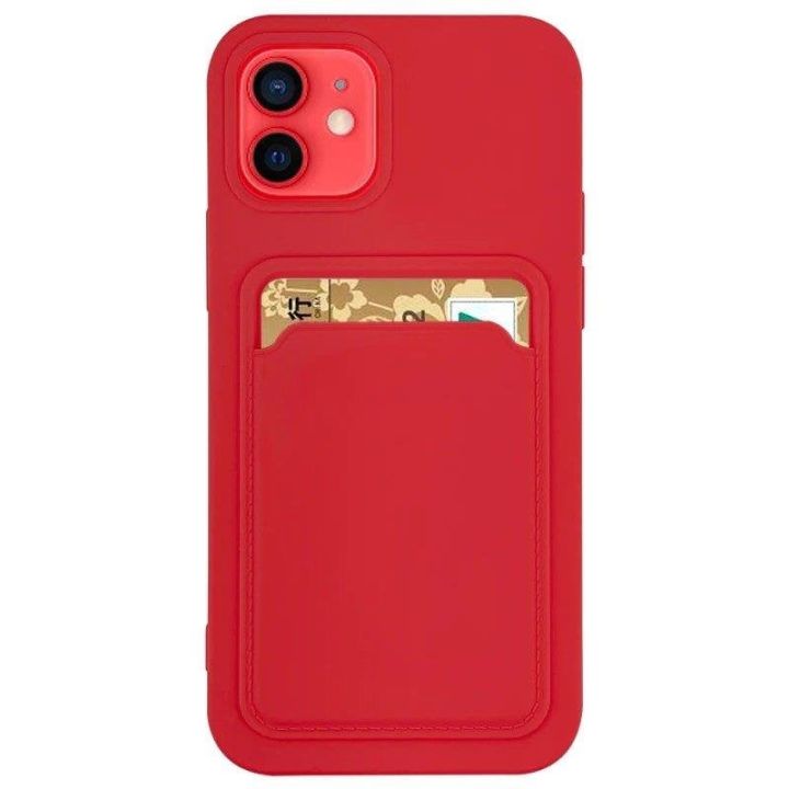Card Back Cover Σιλικόνης με Υποδοχή για Κάρτες Κόκκινο (Galaxy S21 Ultra 5G)